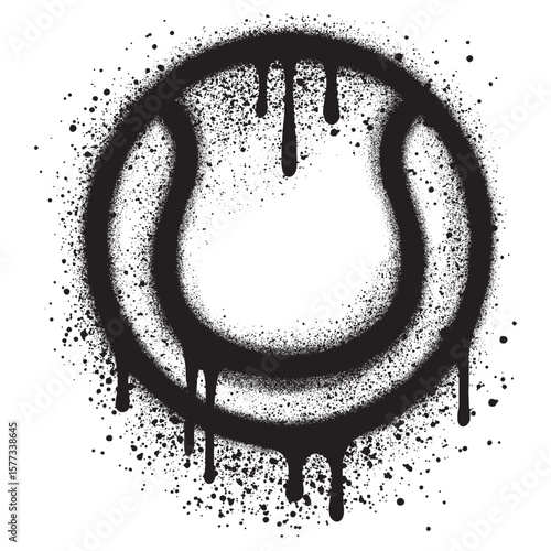 graffiti tennis ball icon sprayed in black over white.