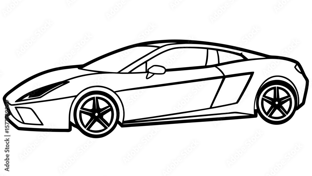 Obraz premium Luxury Supercar Outline Vector – Modern Sports Coupe Side View Art