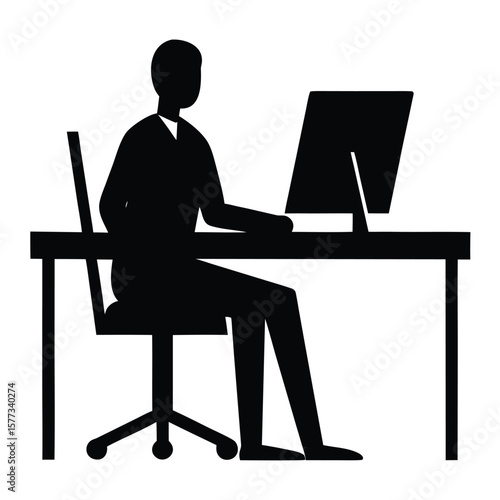 Professional Businessman Working at Desk Computer, Office, Productivity, Success