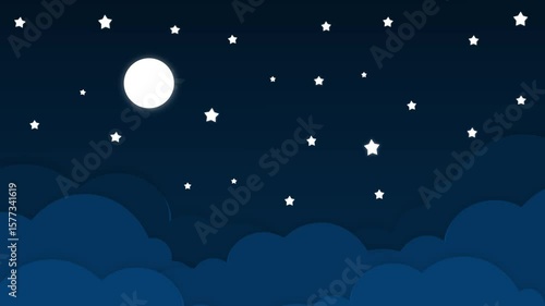 Wallpaper Mural Sky night with moon stars and puffy clouds animation with cute cartoon illustration background Torontodigital.ca