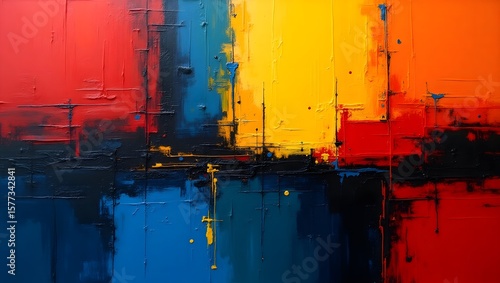 Bold Abstract Oil Painting with Vibrant Colors and Expressive Textures for Modern Interiors