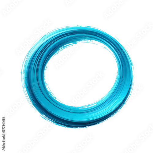 Single oval brush stroke loop in vibrant turquoise and sky blue tones with a glowing smooth finish, modern minimalist style, high-resolution PNG isolated cleanly on a white background.

