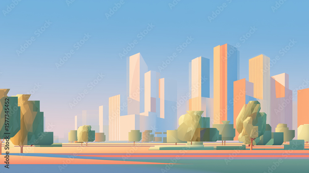 Obraz premium city skyline at sunset, city skyline in the morning