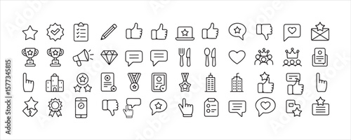 Achievement and Feedback Icon Set – Outline Style Vector Symbols