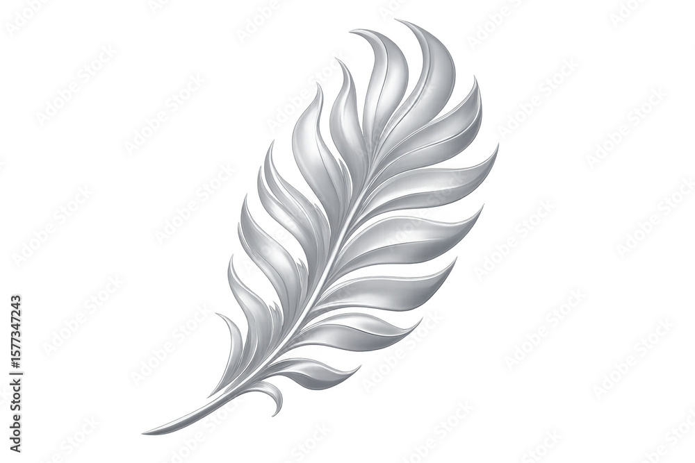 Obraz premium Silver metallic feather quill pen writing gracefully, highlighting vintage writing instrument against clean transparent backdrop