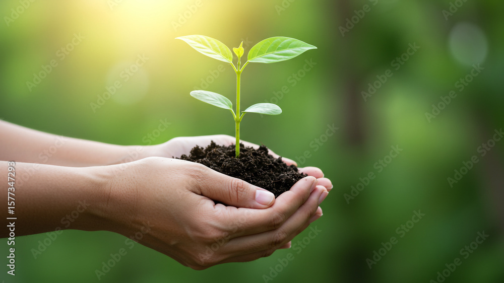 Tender Hands Holding a Sprout of Hope in Natures Embrace. Tender Hands Holding a Sprout of Hope in Natures Embrace.