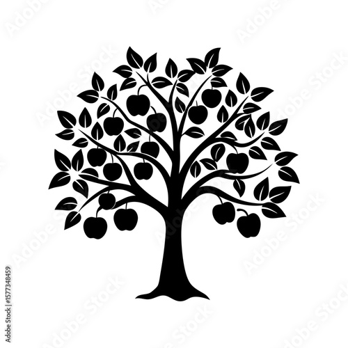 Apple tree with fruits line art 
