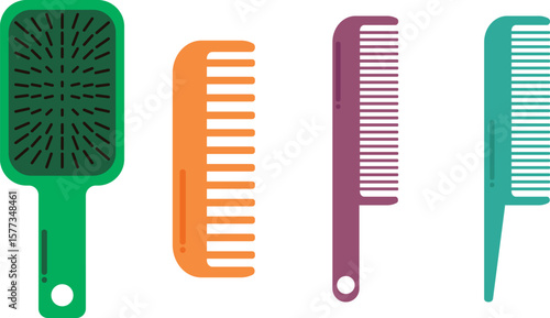 Plastic combs and professional brushes for hair styling. different hairbrushes cartoon vector illustration set. accessories, stylist and beauty salon tools, grooming, hairdressing equipment concept