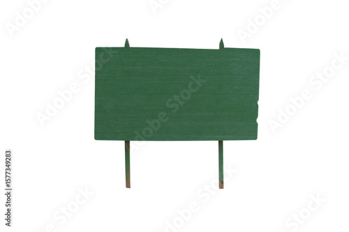 Isolated Green Wooden Sign With Two Posts And Decorative Top Edges Against A Transparent Background