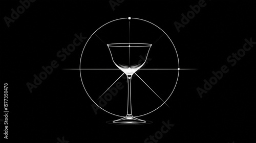Geometric Wine Glass Blueprint, Minimalist Line - Art for Beverage & Design Branding