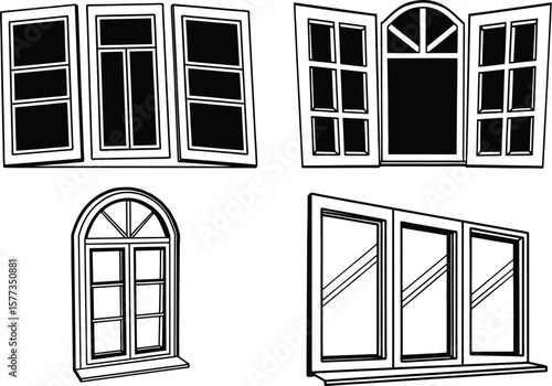 set of windows silhouette vector illustration