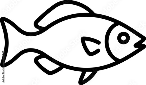 Simple black outline drawing of a fish with a round eye and fins