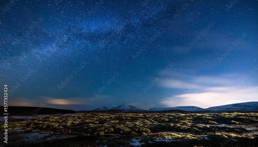 Fototapeta premium cold night sky with sharp stars and dark shadows over tundra stark and beautiful
