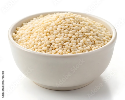 organic,white urad dal white bowl isolated on white.