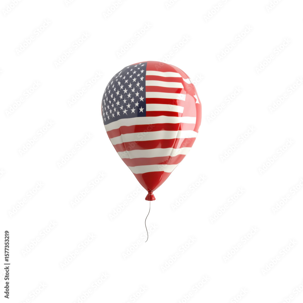 Obraz premium Colorful hot air balloon decorated with American flag pattern isolated on white background