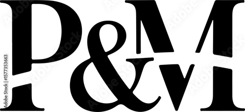 Black serif typeface letters P and M with ampersand and letters V and I vector