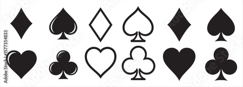 A Collection of Filled and Outlined Playing Card Suit Icons in Vector Style