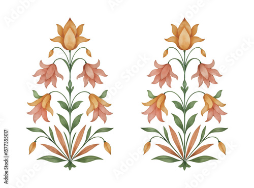Traditional Mughal watercolor flower motif.