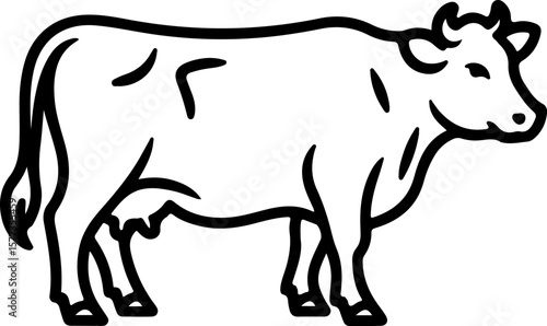 Simple black outline drawing of a cow standing sideways on a white background