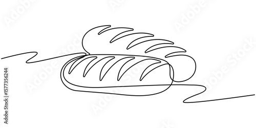 Bread Continuous Line Icon, Continuous line drawing of a slice of bread. Minimalist design for bakery, Fresh breads one line  continuous drawing. baguette continuous one line illustration, continuous 