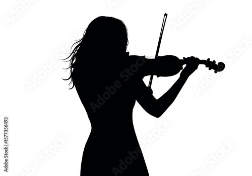 Artistic silhouette of a woman playing the violin, showcasing her passion and talent against a clean background.