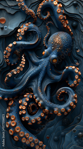 Wallpaper Mural Colorful octopus with orange tentacles against textured background Torontodigital.ca