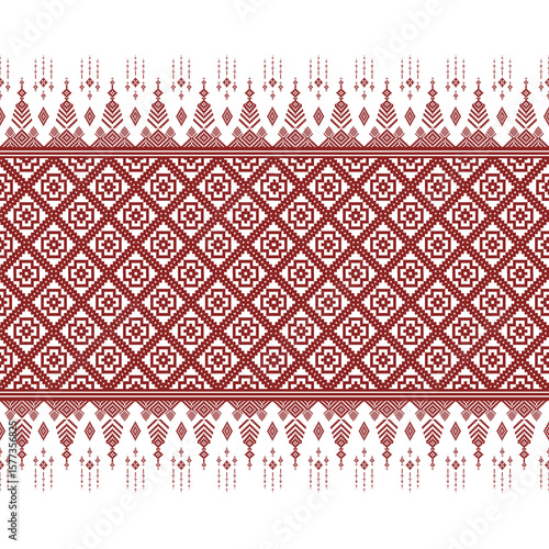 
Traditional Thai-inspired seamless pattern with geometric floral motifs in red. Perfect for fabric, packaging, digital paper, and craft projects. Includes tileable design for easy repeating.
