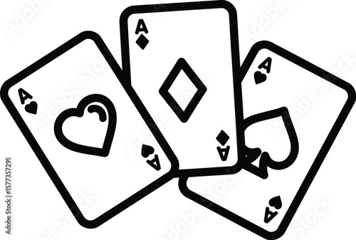 A simple black and white drawing of three ace playing cards together