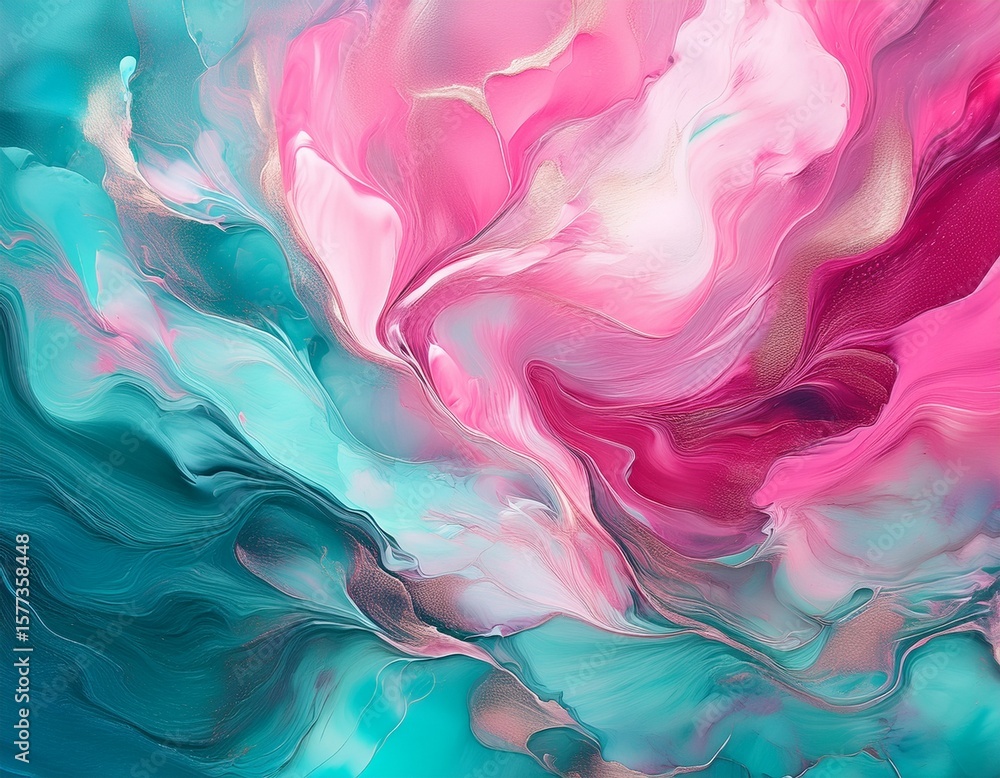 Obraz premium abstract oil painting technique featuring glowing pink and teal textures the vibrant colors create a dreamy and ethereal composition highlighting the intricate texture of the oil paint