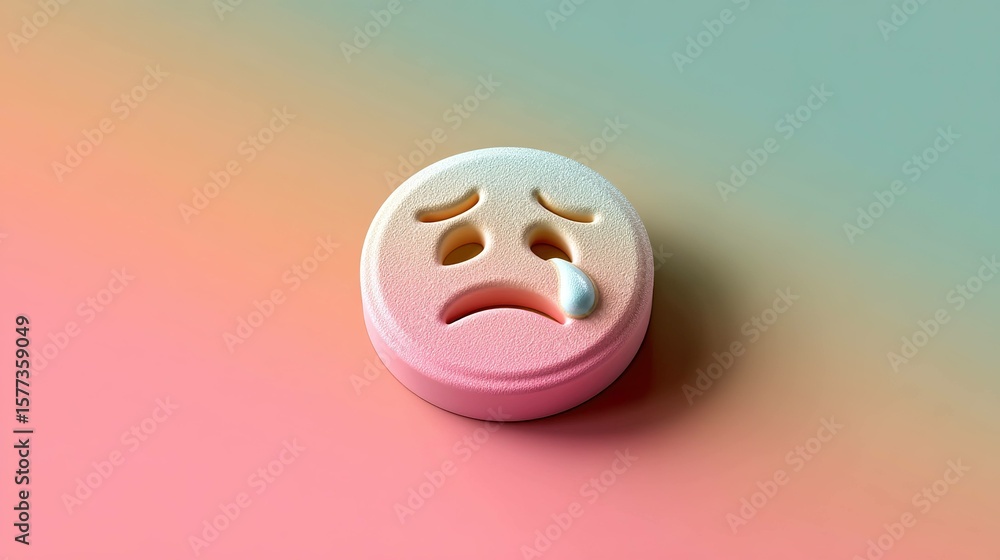Fototapeta premium Sad emoji pill graphic design