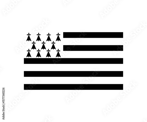 19.epsThe flag of Brittany, a cultural region in northwestern France, is known as the Gwenn ha Du. It features nine horizontal stripes alternating black and white. The black stripes represent the trad