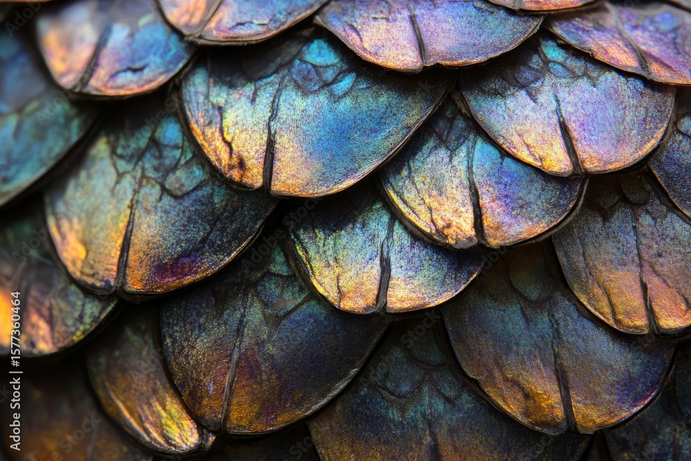 Fototapeta premium Iridescent Scales: A Close-Up of Nature's Colorful Armor
