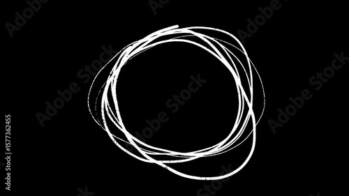 Hand Drawn Scribble Circle animation. White oval being hand-drawn on black background. Animation of a gradually appearing hand drawn frame. Circle Marker Line Brush Stroke. White oval highlighter