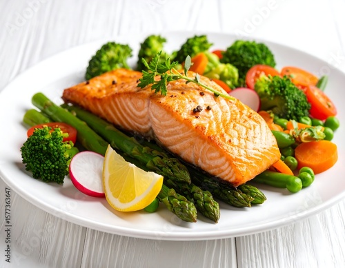 Salmon with vegetables on a plate