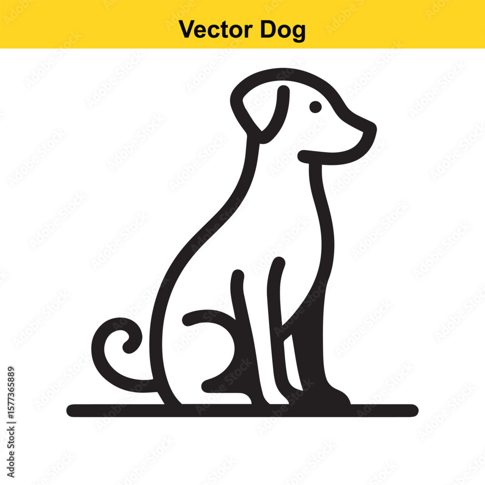 Obraz premium Minimalist Line Art of Sitting Dog Icon Logo Silhouette.
