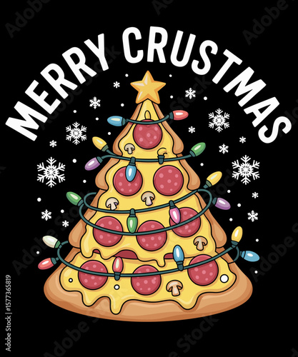 Merry Crustmas Pizza Christmas Tree Xmas