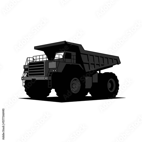 A large, heavy-duty mining dump truck illustrated in a simple, graphic style on a white background.