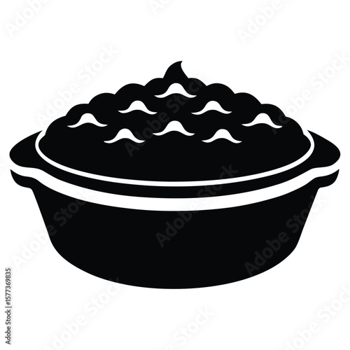 Bold black silhouette of a delicious sweet potato casserole dish perfect for thanksgiving or holiday food designs