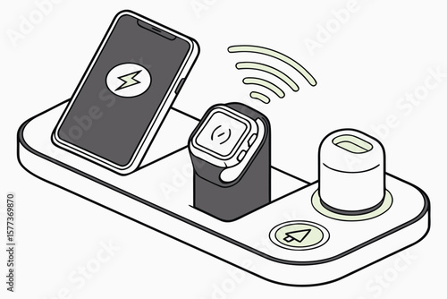 Flat Vector Illustration of a Wireless Charging Station for Modern Devices

