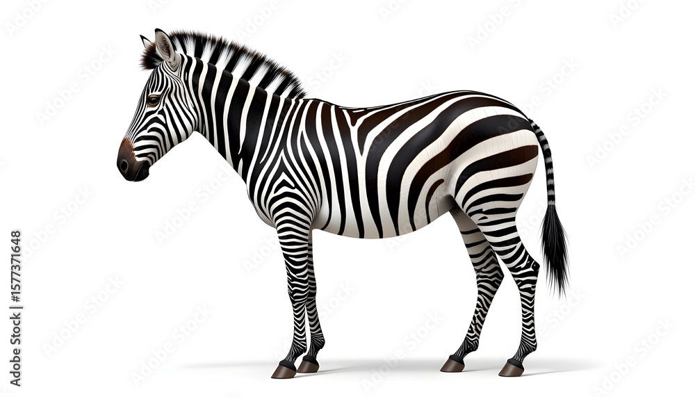 Fototapeta premium Zebra Standing in Profile on Clean White