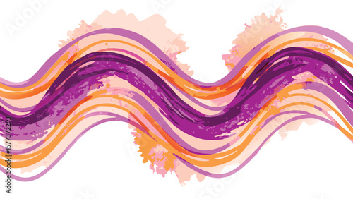 Abstract watercolor painting featuring wavy lines in shades of purple and orange artfully arranged