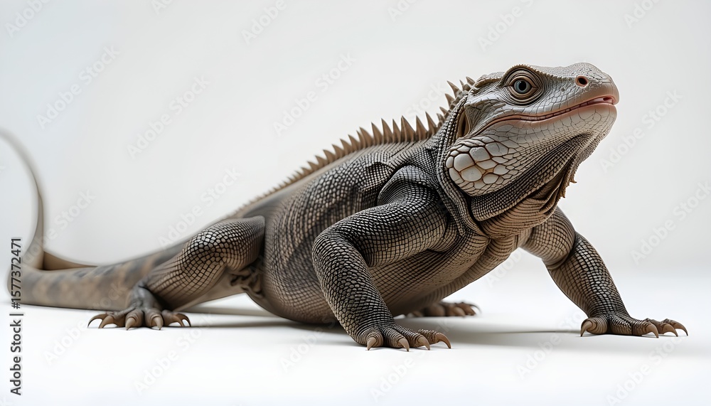 Naklejka premium Komodo Dragon Crawling Forward on Clean Surface