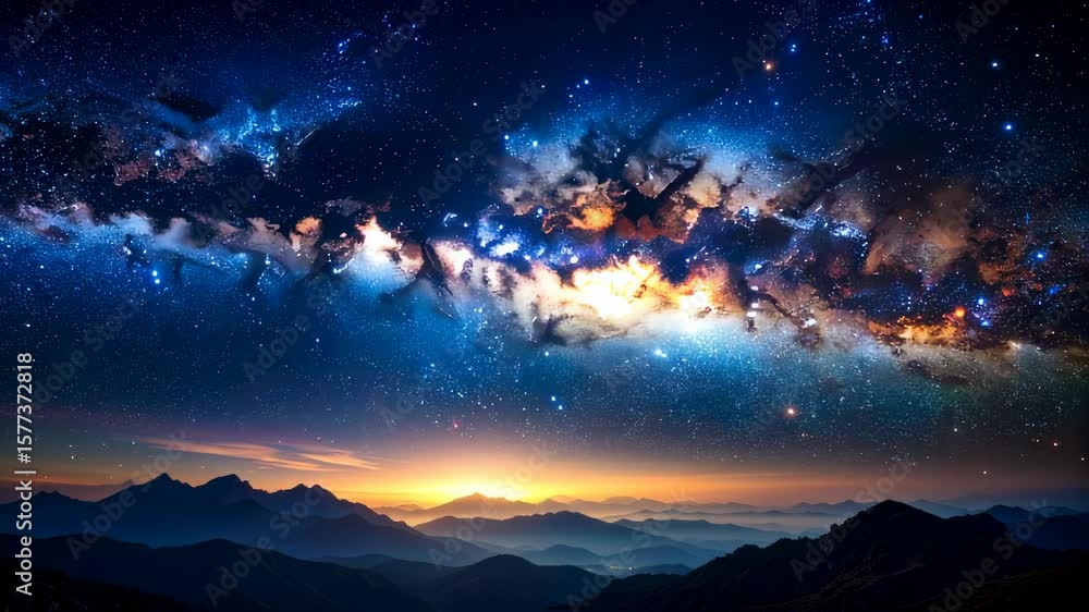 Milky Way Galaxy over mountains at dusk starry nightscape. Milky Way Galaxy over mountains at dusk starry nightscape.