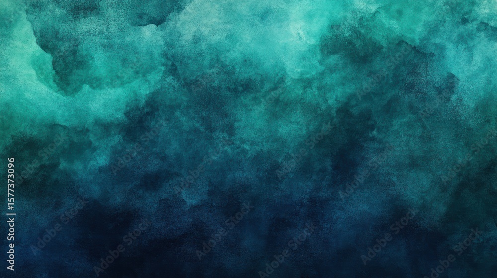 Fototapeta premium Abstract teal and dark blue watercolor background, softly blended, with a textured, cloudy effect.