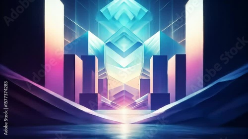 Abstract blue lines and arrows illustrate a dynamic urban business success with a bar graph cityscape silhouette