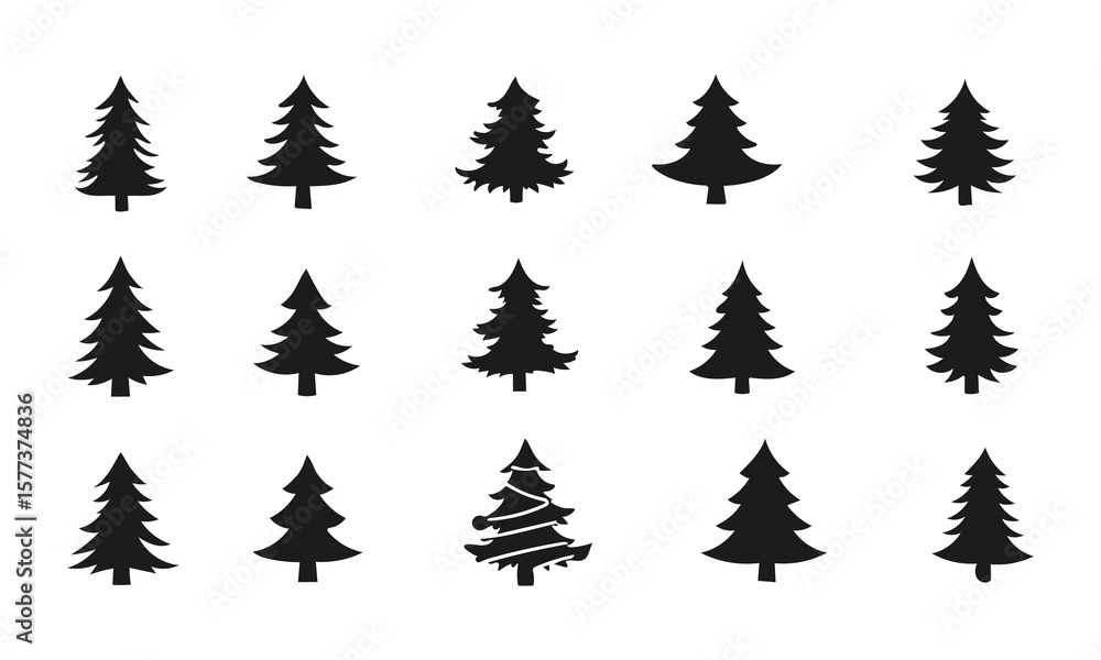 Obraz premium Handcrafted Black Christmas Tree Clipart Set for Festive Designs