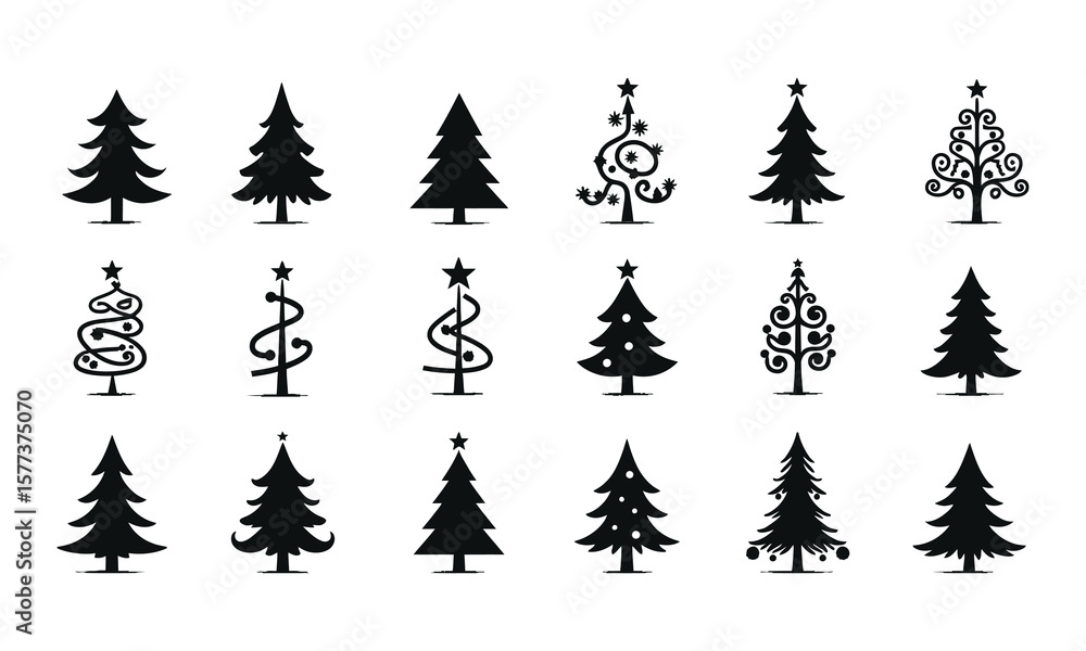 Obraz premium Abstract and Traditional Christmas Tree Silhouettes Vector Collection