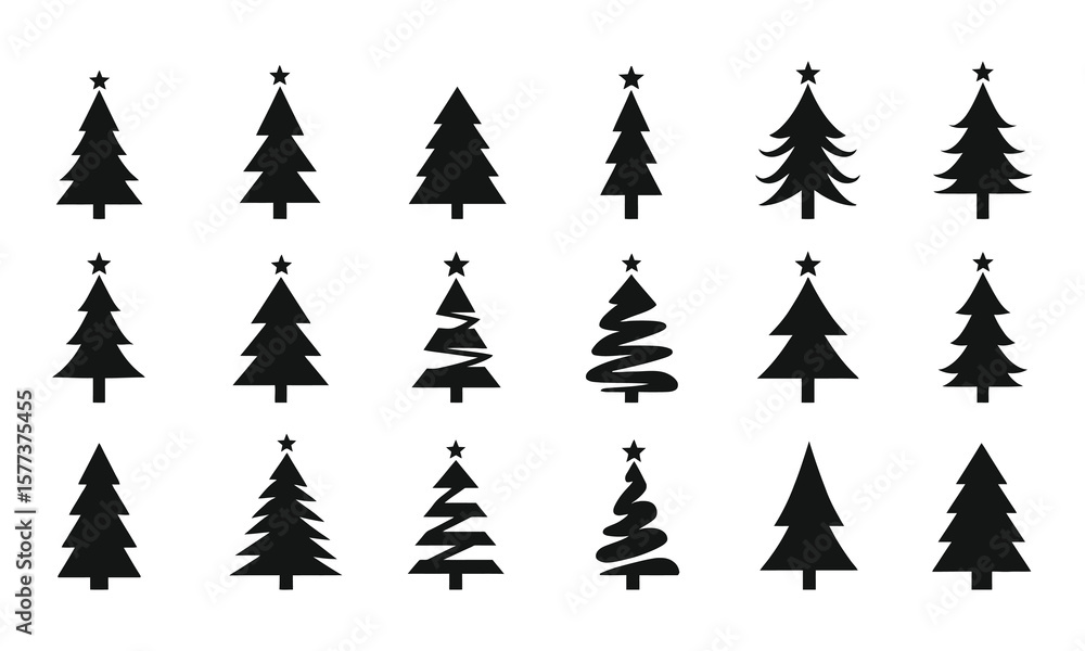 Obraz premium Holiday Tree Silhouettes Vector Bundle Featuring Unique Tree Designs