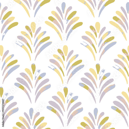 Watercolour Art deco floral pattern of geometric shapes in , yellow with its tint color, ornament, fabric, wallpaper, Vintage minimalistic background. Abstract Design suitable for Summer. 