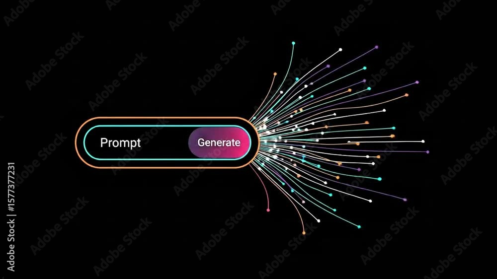 The prompt and generate buttons symbolize the process of artificial intelligence creating and producing new content and ideas